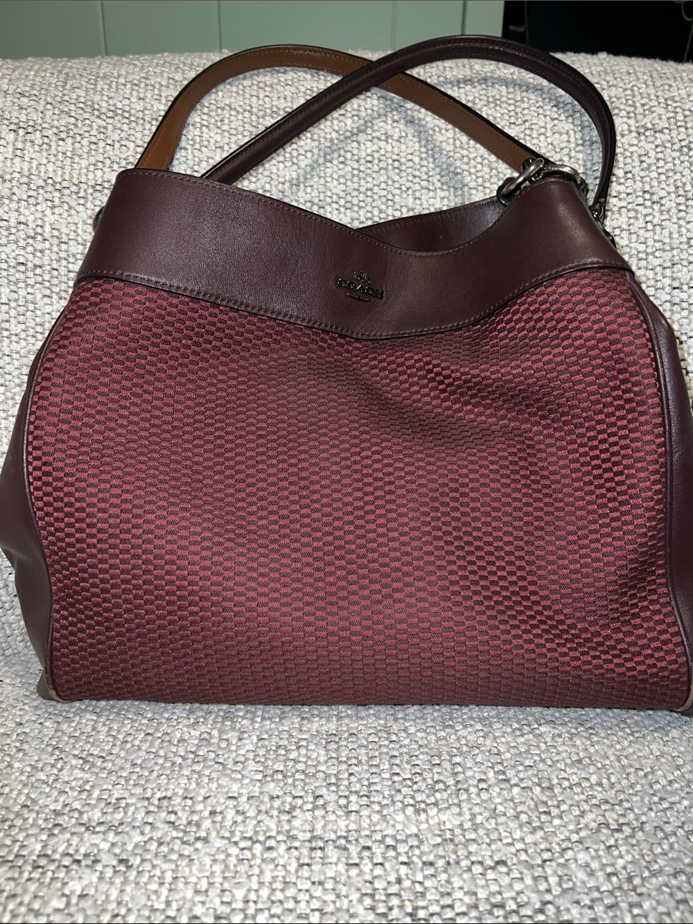 Coach  F57540 Burgundy Lexie Tote Bag Canvas/Leather Purse Handbag